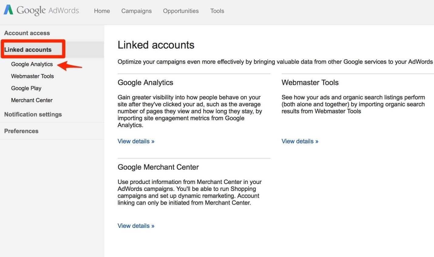 adwords linked account