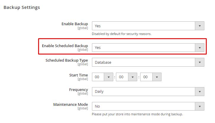 enable scheduled backup