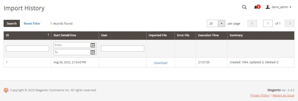 import history details