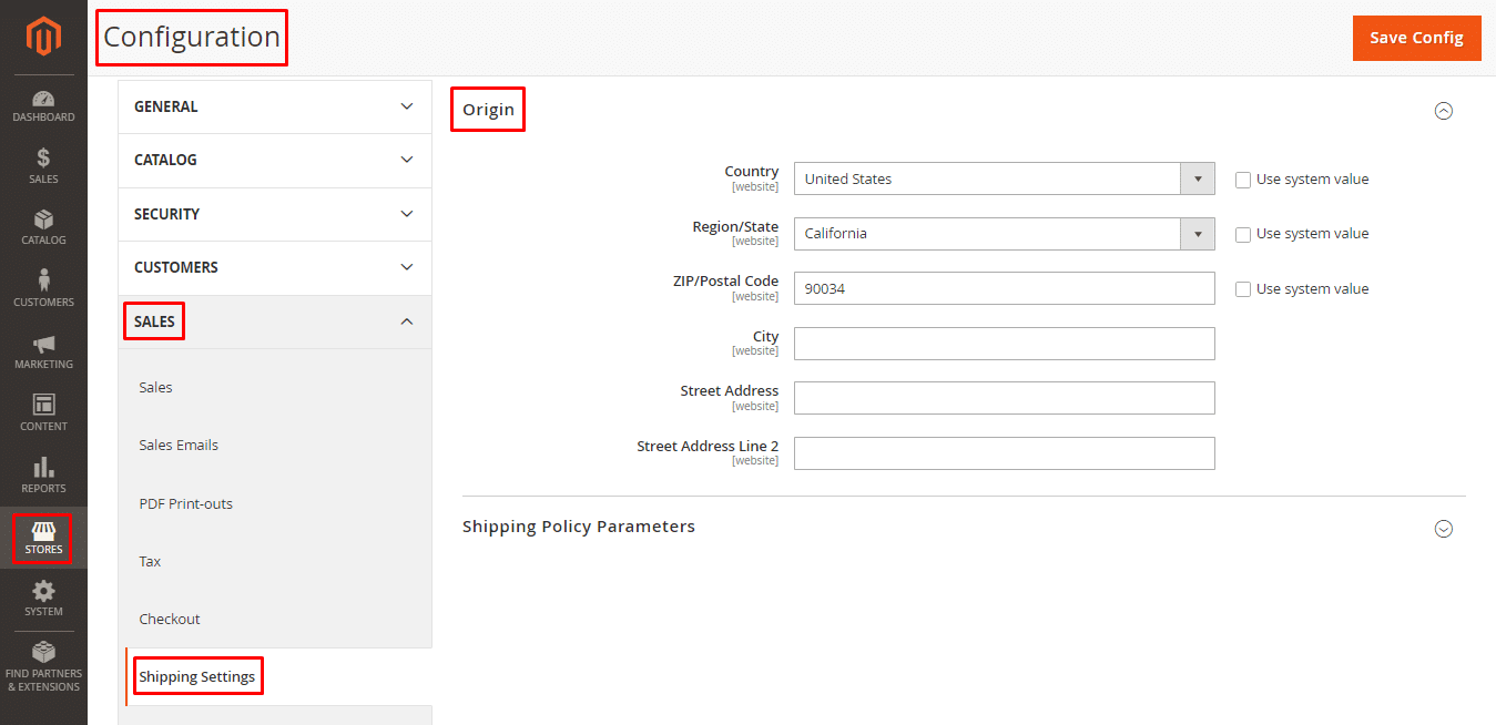 shipping point of origin configuration